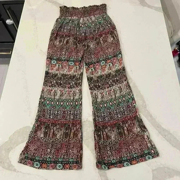 American Rag Cie Boho Smocked Matching Set Womens Small Cropped Shirt Wide Leg - Picture 3 of 9